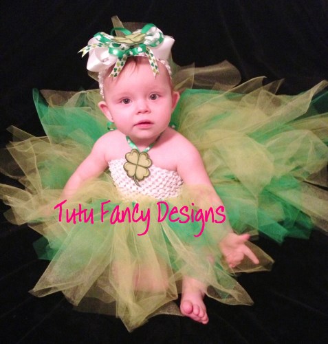 St. Patrick's Day Tutu Dress and Matching Hair Bow Set - Size 12 months - 4T