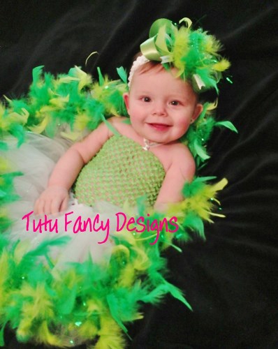St. Patrick's Day Tutu Dress (with feathers) and Matching Hair Bow Set - Size 6 months - 18 months