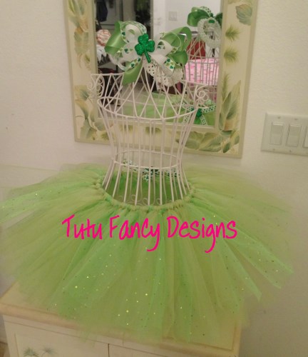 St. Patrick's Day Tutu and Matching Hair Bow Set - Size 4T - 6/7 (child's size)