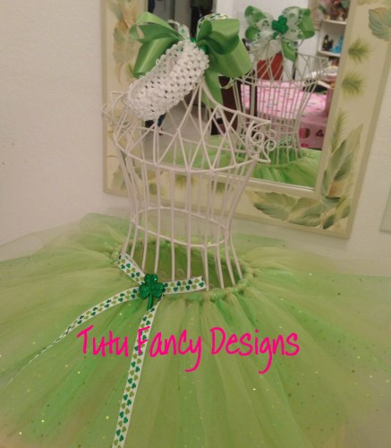St. Patrick's Day Tutu and Matching Hair Bow Set - Size 4T - 6/7 (child's size)